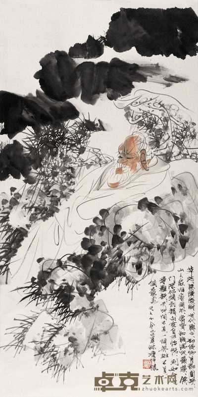 林墉 己巳（1989）年作 松间高士图 立轴 137×68cm